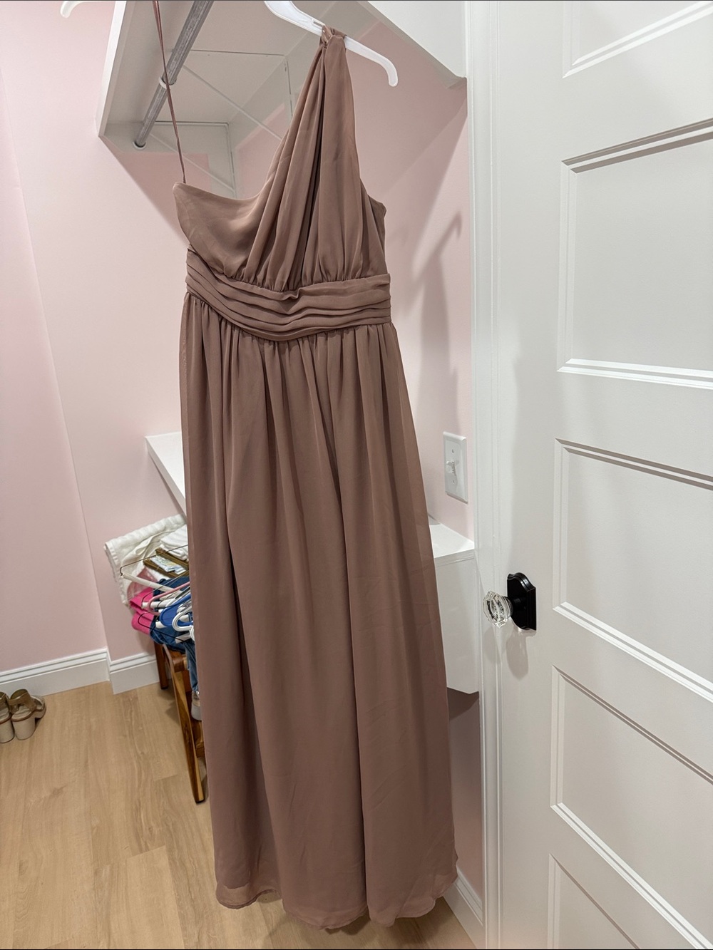 One-Shoulder Biscotti Gown